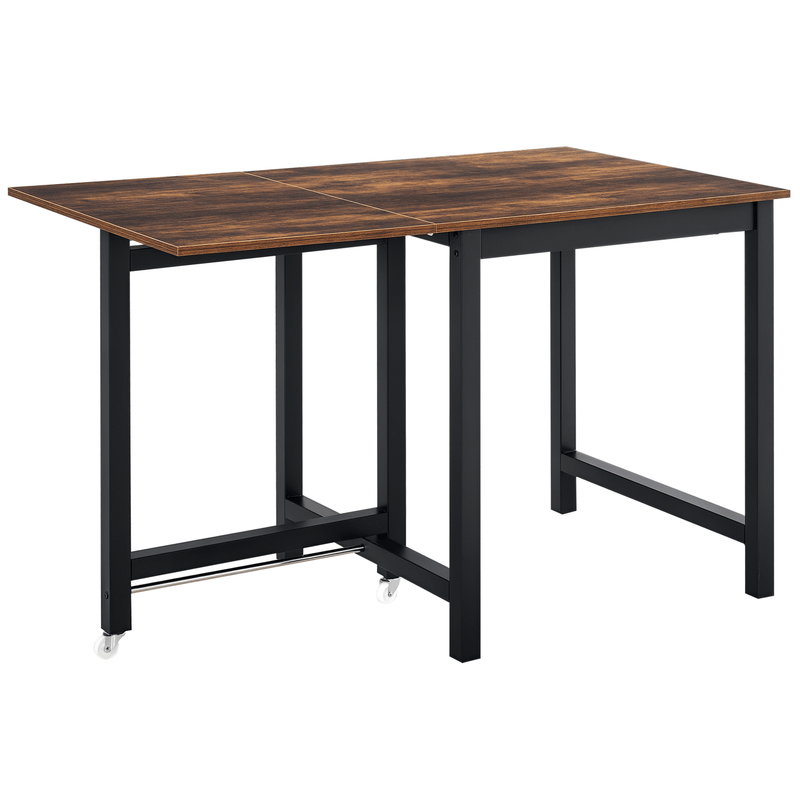 Inklapbare Eettafel – Opvouwbare Tafel – Uitklapbare Eettafel – Ruimtebesparende Tafel – Compacte Keukentafel – Hardhouten Blad – Zwarte Metalen Poten