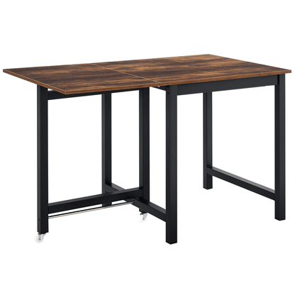 Inklapbare Eettafel – Opvouwbare Tafel – Uitklapbare Eettafel – Ruimtebesparende Tafel – Compacte Keukentafel – Hardhouten Blad – Zwarte Metalen Poten