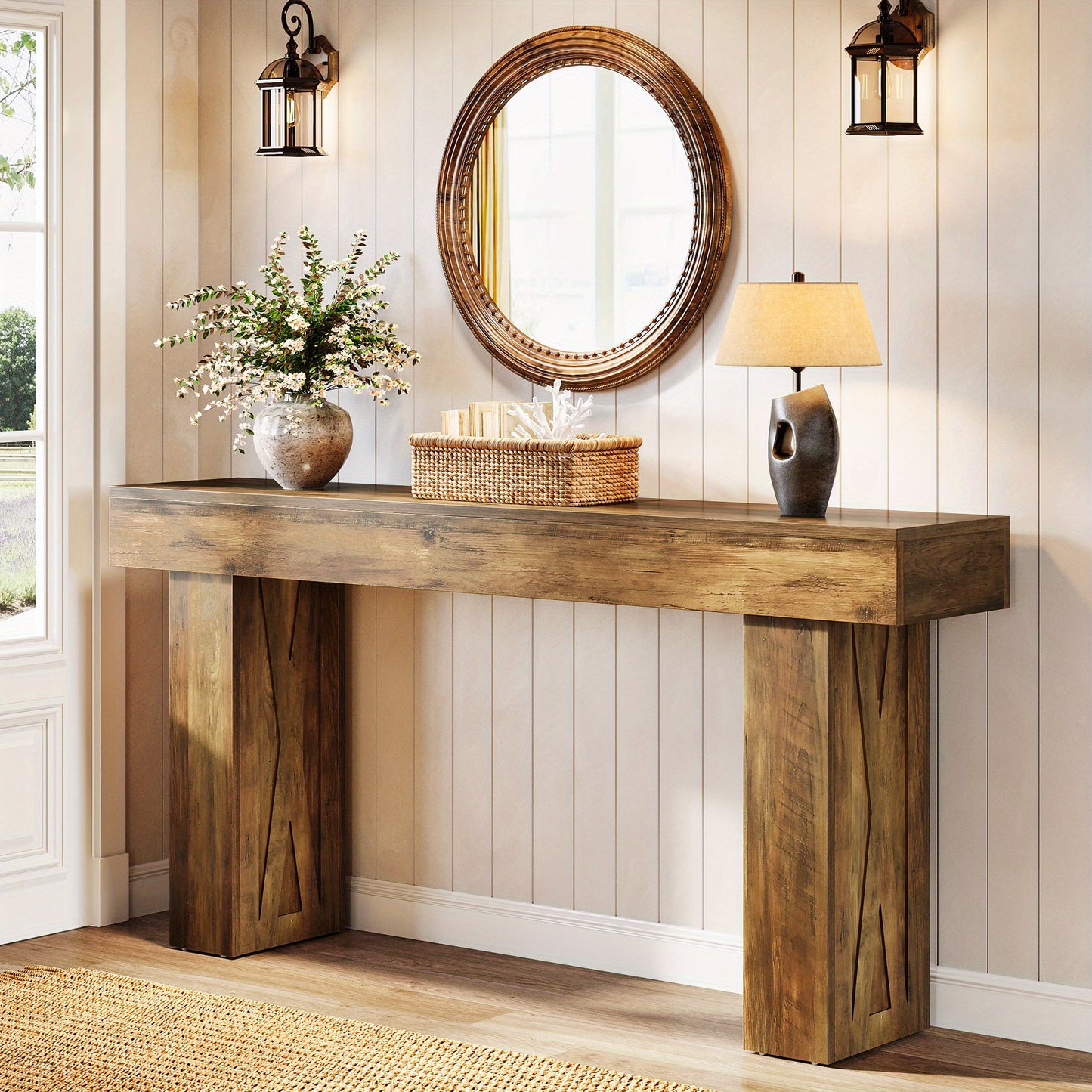 Sidetable – Consoletafel – Wandtafel – Haltafel – Sofa Tafel – Multifunctioneel – Houtfineer MDF – 160x35x85 cm – Rustieke Stijl