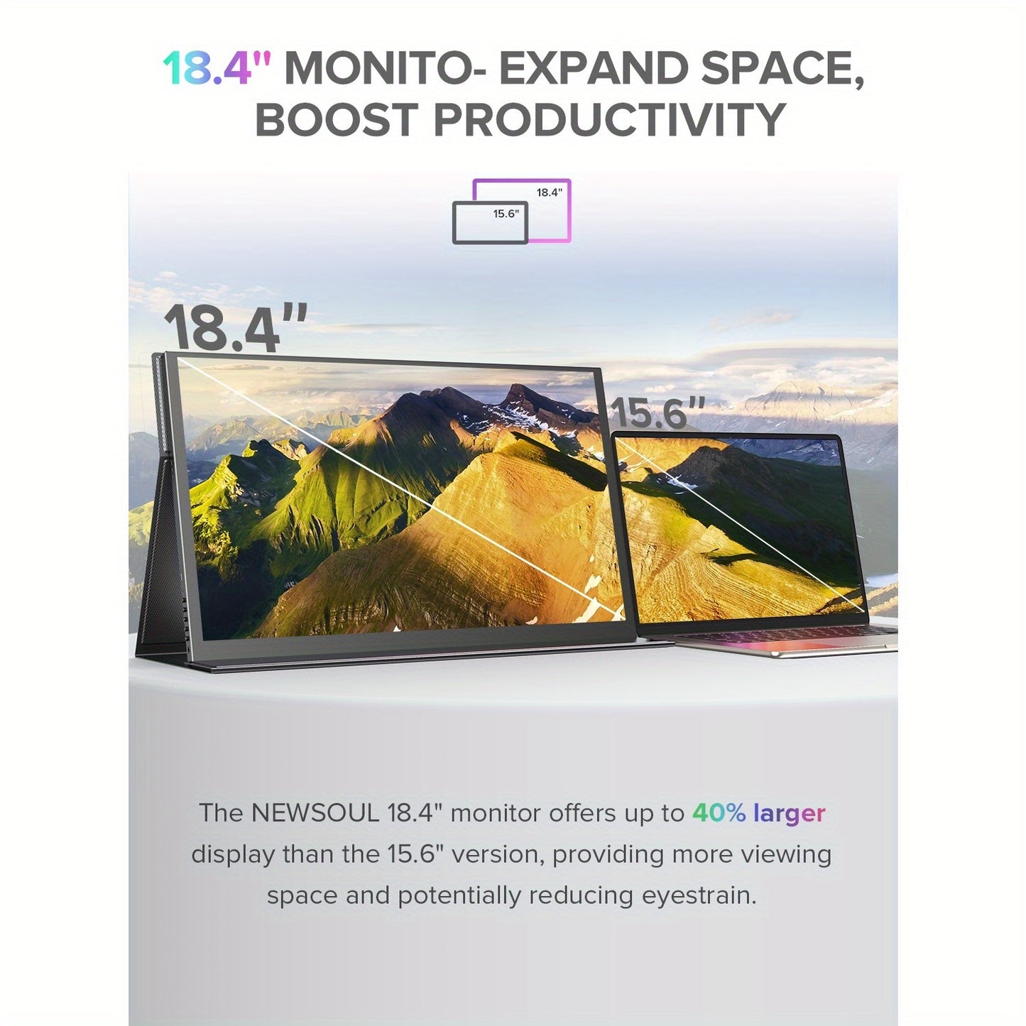 Portable Monitor – Draagbaar Scherm – Extra Scherm Laptop – Mobiele Monitor – USB-C Monitor – 18.4 Inch 4K Ultra HD – 60Hz Verversingssnelheid & FreeSync