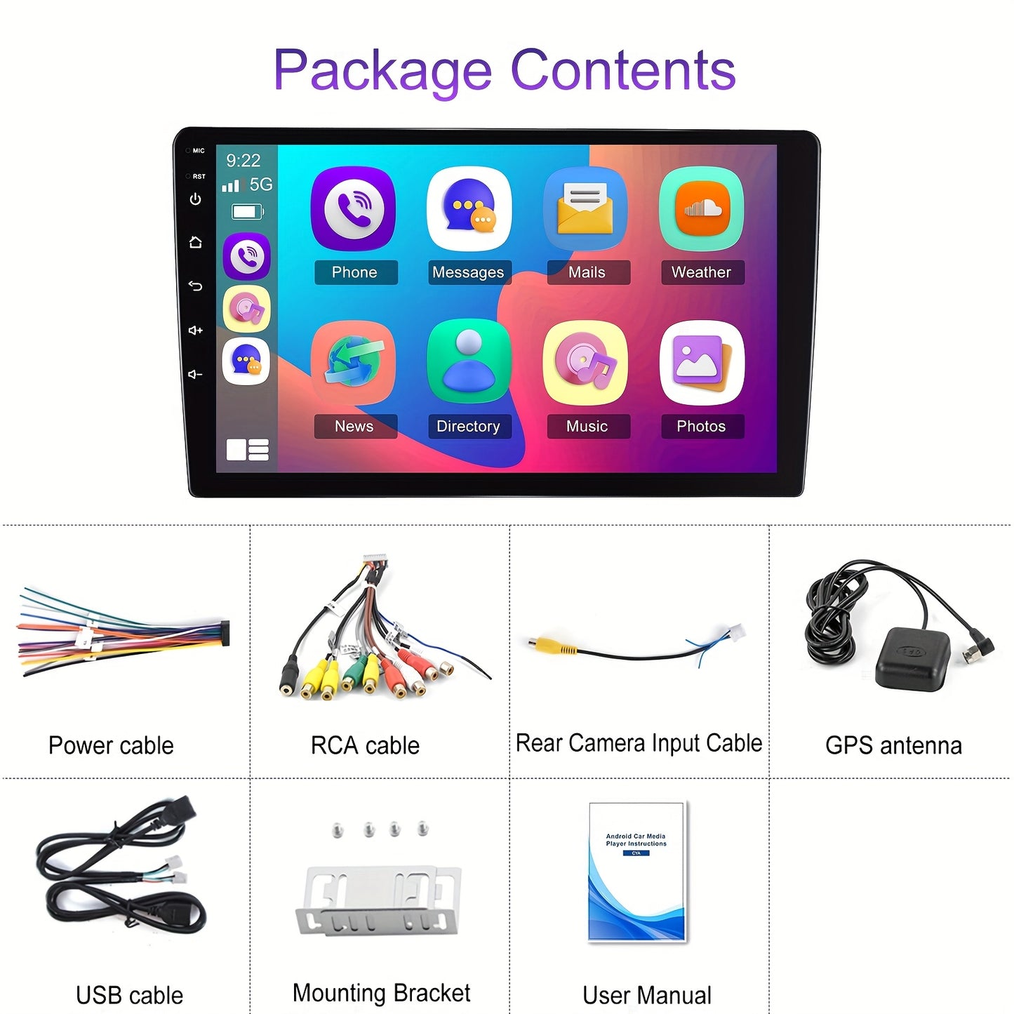 Autoradio MP5 Speler – Car Multimedia Systeem – Auto Navigatie Scherm – Touchscreen Radio – 9 Inch HD Display – Draadloze CarPlay & Android Auto – 6GB RAM 128GB Opslag