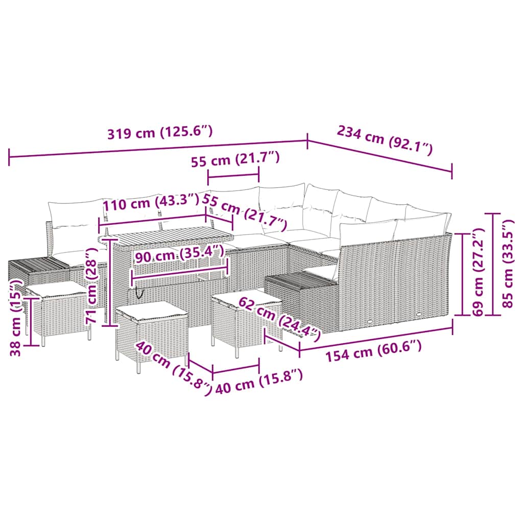 Tuinbank – Buitenbank – Loungeset – Tuinmeubel – Balkonbank – Ruime Zithoek voor 5 Personen – Stijlvol UV-bestendig Rattan Frame – Beige met Crème Kussens