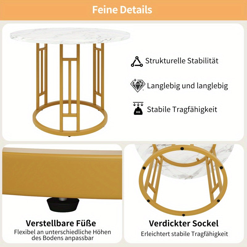 Ronde Eettafel – Rond Tafeltje – Keukentafel – Salontafel – Eetkamertafel – MDF Marmerlook Blad – Metalen Onderstel – Ø80x76cm – Voor 4 Personen