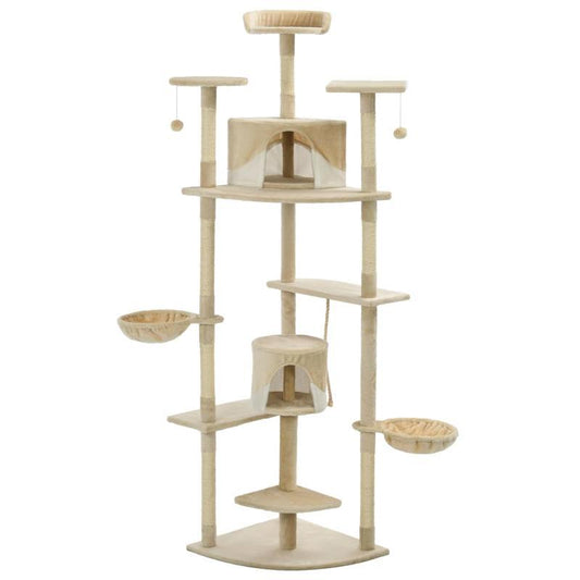 Kattenklimrek – Krabpaal – Kattenmeubel – Kattenhuis – Klimpaal – Stabiel en Duurzaam – 203 cm Hoog – Beige