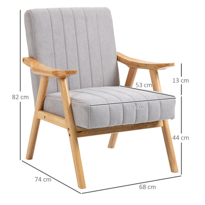 Fauteuil – Zitzetel – Relaxstoel – Loungestoel – Zetel – Scandinavisch Design – Fluwelen Bekleding – Rubberen Houten Onderstel – Lichtgrijs – 68x74x82 cm