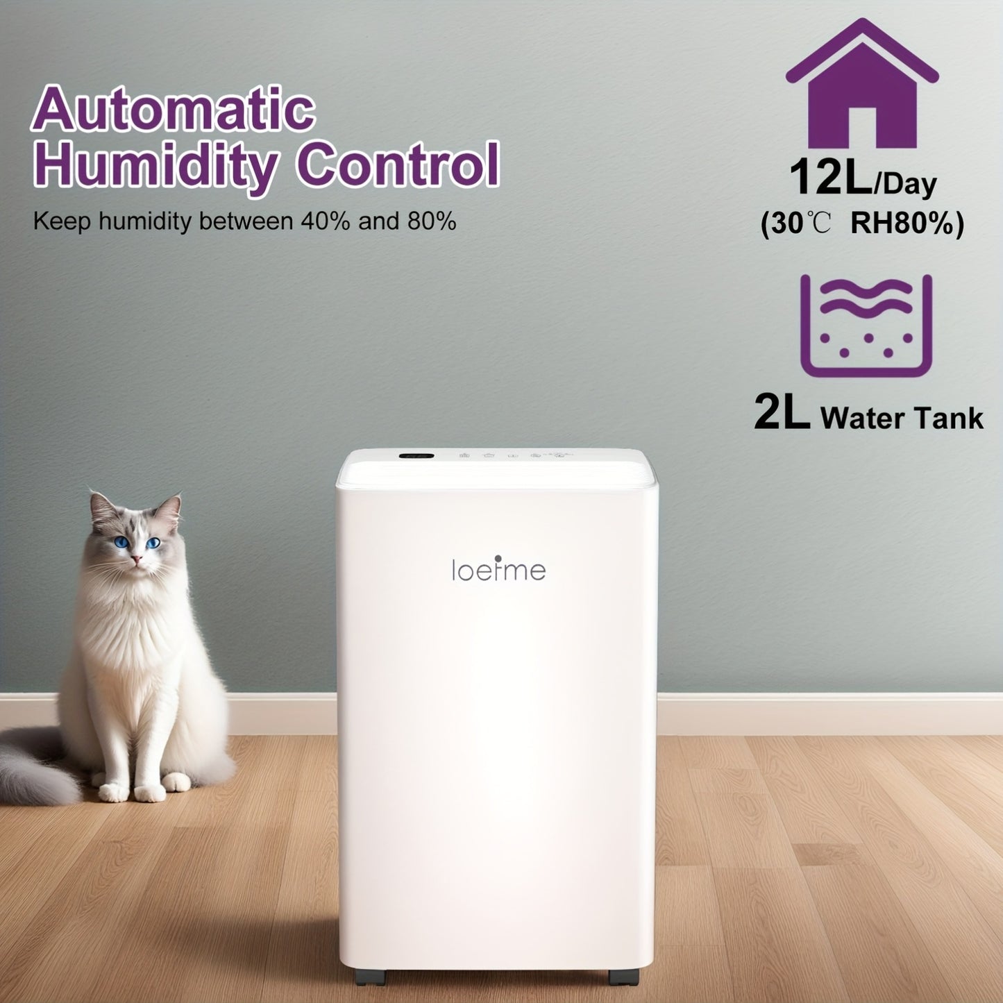 Luchtontvochtiger – Vochtvreter – Dehumidifier – Vochtopnemer – Wasdroger – 12L per dag – Digitaal Display – 24-uurs Timer – Continue Afvoer – Wit