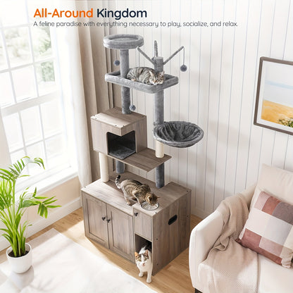 Krabpaal – Kattenboom – Kattenhuis – Krabmeubel – Kattentoren – 175 cm Hoog – Verborgen Kattenbak & Hangmat – Ruimtebesparend Design