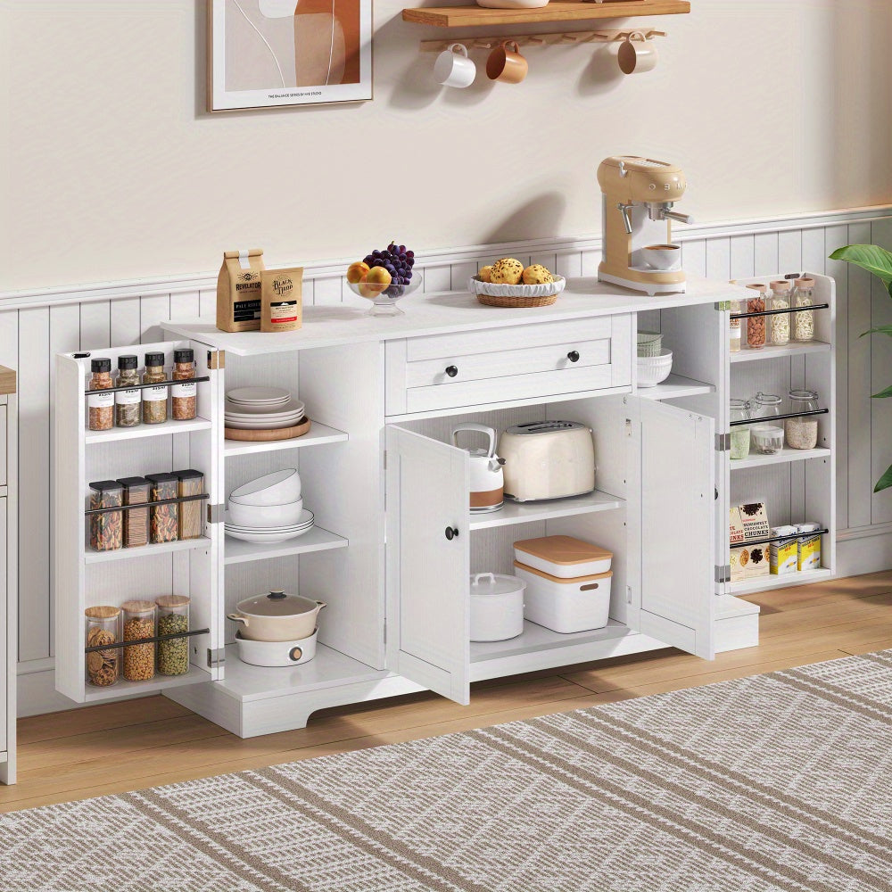 Sideboards, sideboards, multifunctional kitchen buffets - 138cm sideboard with drawers, shelf doors and adjustable shelves - Contemporary design with anti-tilt protection, ideal for kitchen, living room and bedroom