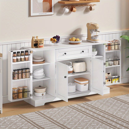 Sideboards, sideboards, multifunctional kitchen buffets - 138cm sideboard with drawers, shelf doors and adjustable shelves - Contemporary design with anti-tilt protection, ideal for kitchen, living room and bedroom