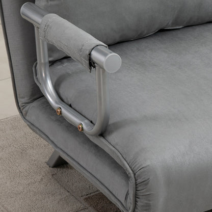 2-zits slaapbank – tweezitsbank – slaapstoel – loungestoel – slaapbed – verstelbare rugleuning – zachte lichtgrijze faux suède – gepoedercoat stalen frame – 111 x 80 x 78 cm