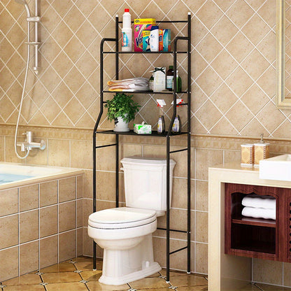 Toiletkastje – Badkamerkastje – WC Kastje – Opbergkast – Toiletmeubel – Zwart Metalen Frame – 165x55x26 cm – 3 Ruime Planken