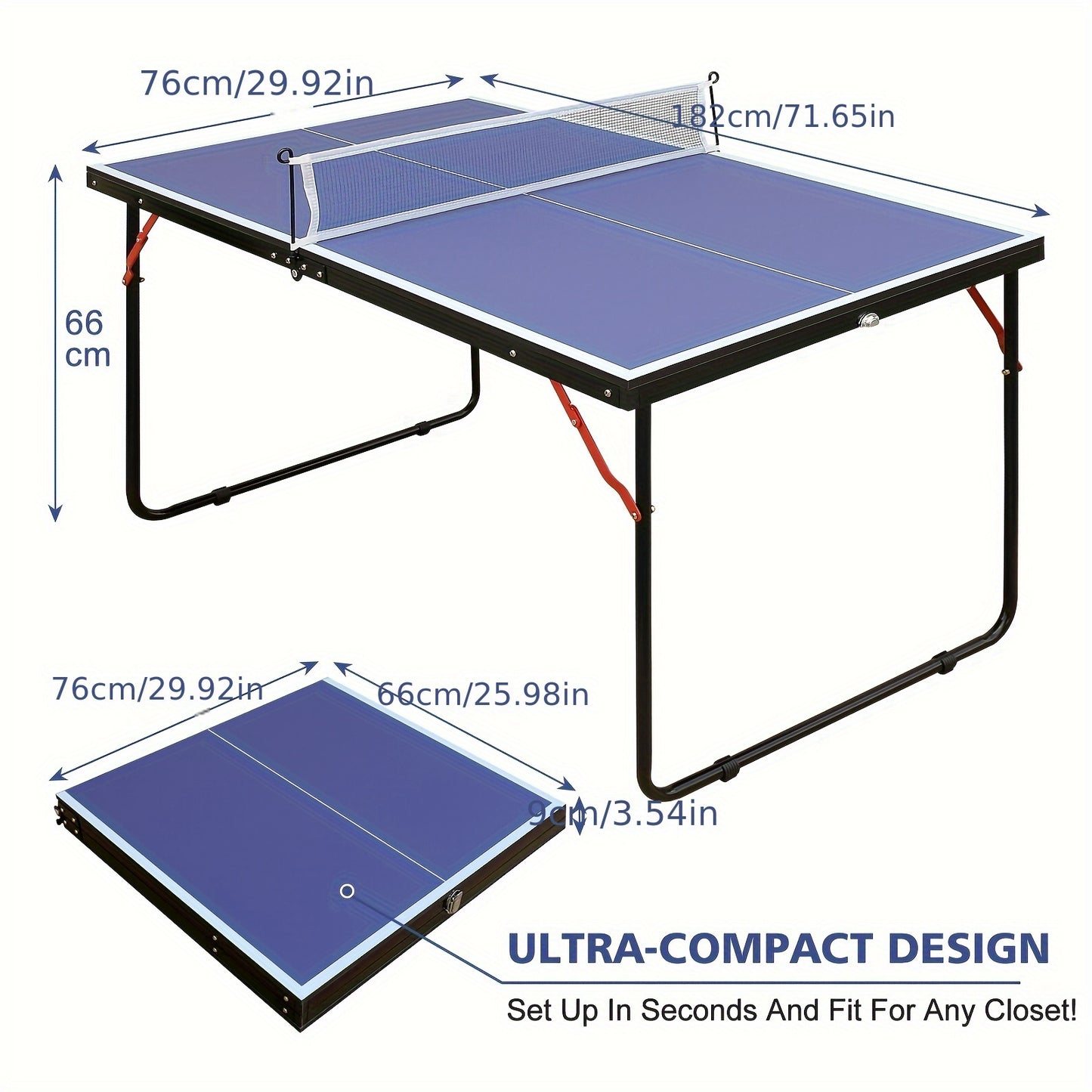 Pingpongtafel – Tafeltennistafel – Opvouwbare Tafel – Speeltafel – Indoor Outdoor – Draagbaar Design – Houten Blad 137,2 cm