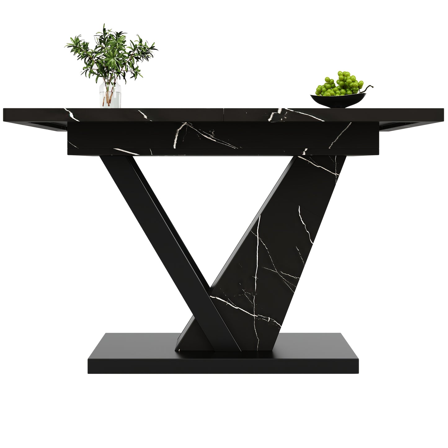 Uitklapbare Eettafel – Uitschuifbare Tafel – Keukentafel – Eettafel Met Blad – Tafel Voor Woonkamer – Zwart Marmer Patroon – Verlengbaar 120-160x75cm