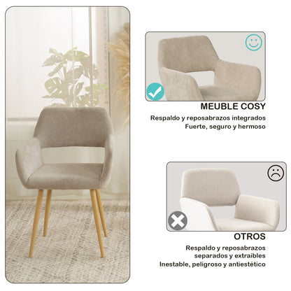 Eetkamerstoel – Stoel Met Armleuning – Designstoel – Keukenstoel – Scandinavische Stoel – Comfortabel Gestoffeerd – Metaal Met Houten Poten – Bruin – 56x56x78 cm