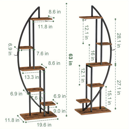 Plantenstandaard – Plantenrek – Bloemenrek – Groeilichtstandaard – Plantenhouder – 6 Lagen – Ingebouwd Groeilicht – Crescentshape – Metaal – 160 cm – Zwart