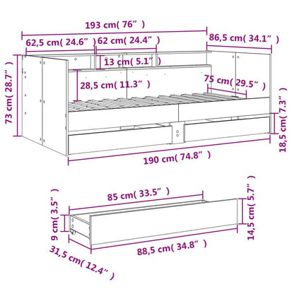 Slaapbank – Bank – Daybed – Logeerbed – Sofa Cama – Met Opberglades – Massief Hardhout – Ruimtebesparend 75x190 cm – Donker Eiken Afwerking