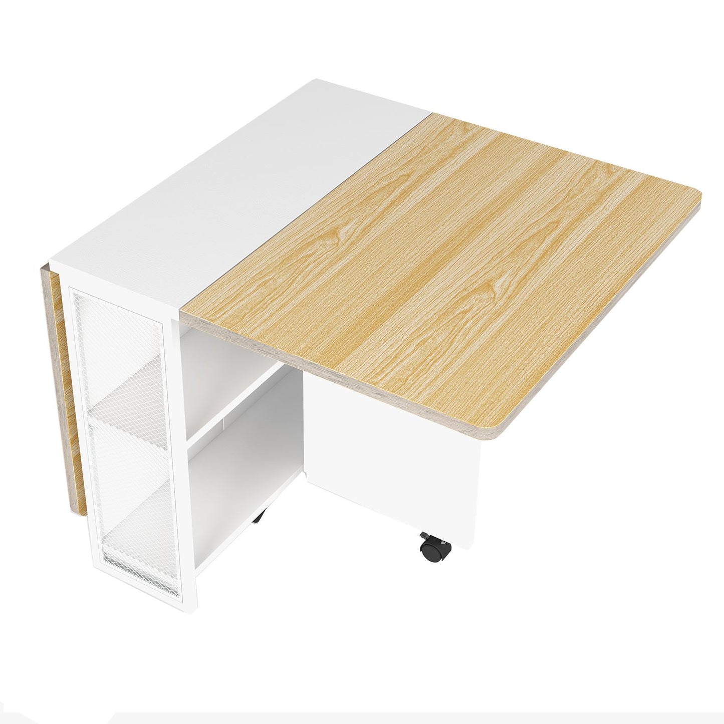 Uittrekbare Eettafel – Inklapbare Tafel – Opvouwbare Eettafel – Uitklapbare Keukentafel – Compacte Werktafel – Wit – 4 Opslagrekken – Duurzaam Metaal