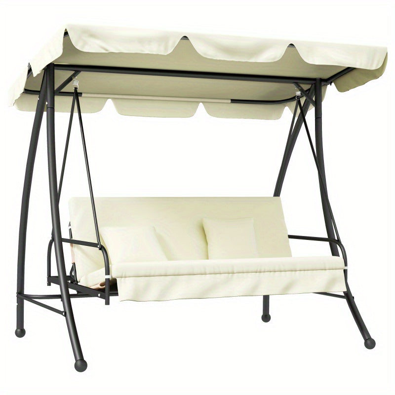 3-persoons Hollywood Schommel – Tuinbank – Loungebank – Terrasbank – Buitenbank – Verstelbaar Zonnedak – Stabiel Metalen Frame 240 kg Capaciteit – Crème Wit