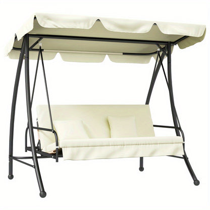 3-persoons Hollywood Schommel – Tuinbank – Loungebank – Terrasbank – Buitenbank – Verstelbaar Zonnedak – Stabiel Metalen Frame 240 kg Capaciteit – Crème Wit
