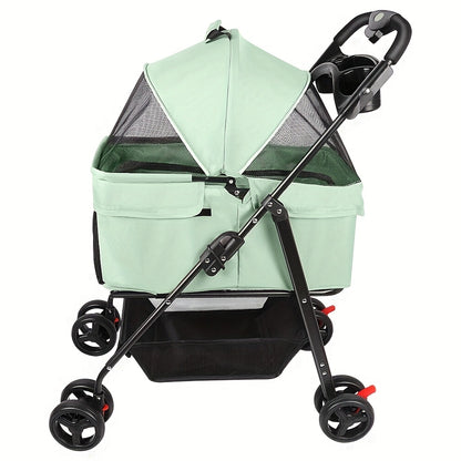 Dierenwagen – Hondenbuggy – Huisdierenwagen – Kattenwagen – Wandelwagen – Opvouwbaar – Afneembare Mand – Lichtgewicht 50x65x99 cm – Geschikt Tot 15 kg – Ademend Gaas