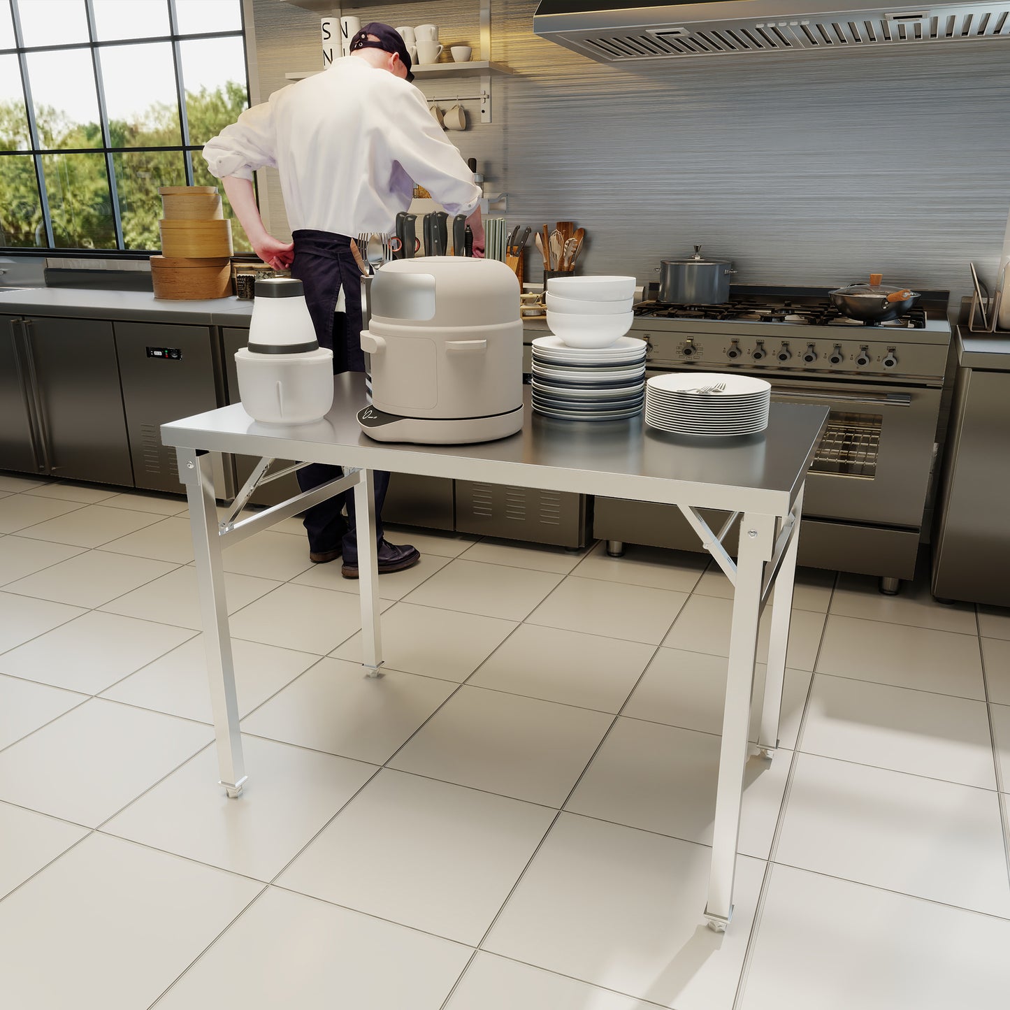 Stainless Steel Workbench Foldable Kitchen Workbench 60x100cm/60x120cm/70x120cm Stainless Steel Workbench Kitchen Workbench with Maximum Load Capacity of 300kg,  Compact Design, Rustresistant Material, Utility Workbench, Mult