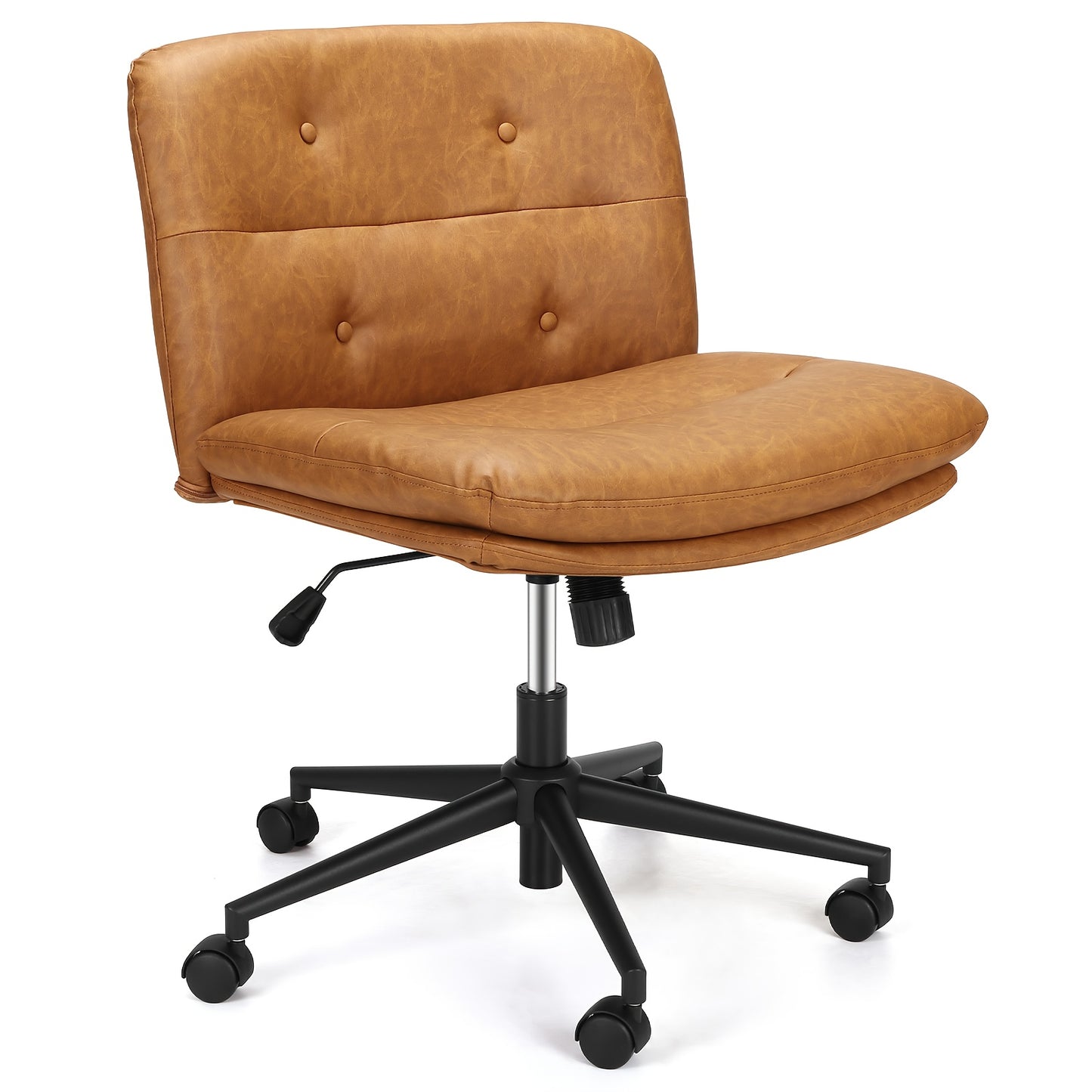 Bureaustoel – Office Chair – Make-up Stoel – Sleek Chair – Werkstoel – Ergonomisch Ontwerp – 360° Draaibaar Met Verstelbare Zithoogte – Bruin Kunstleer & Stevig Metaal