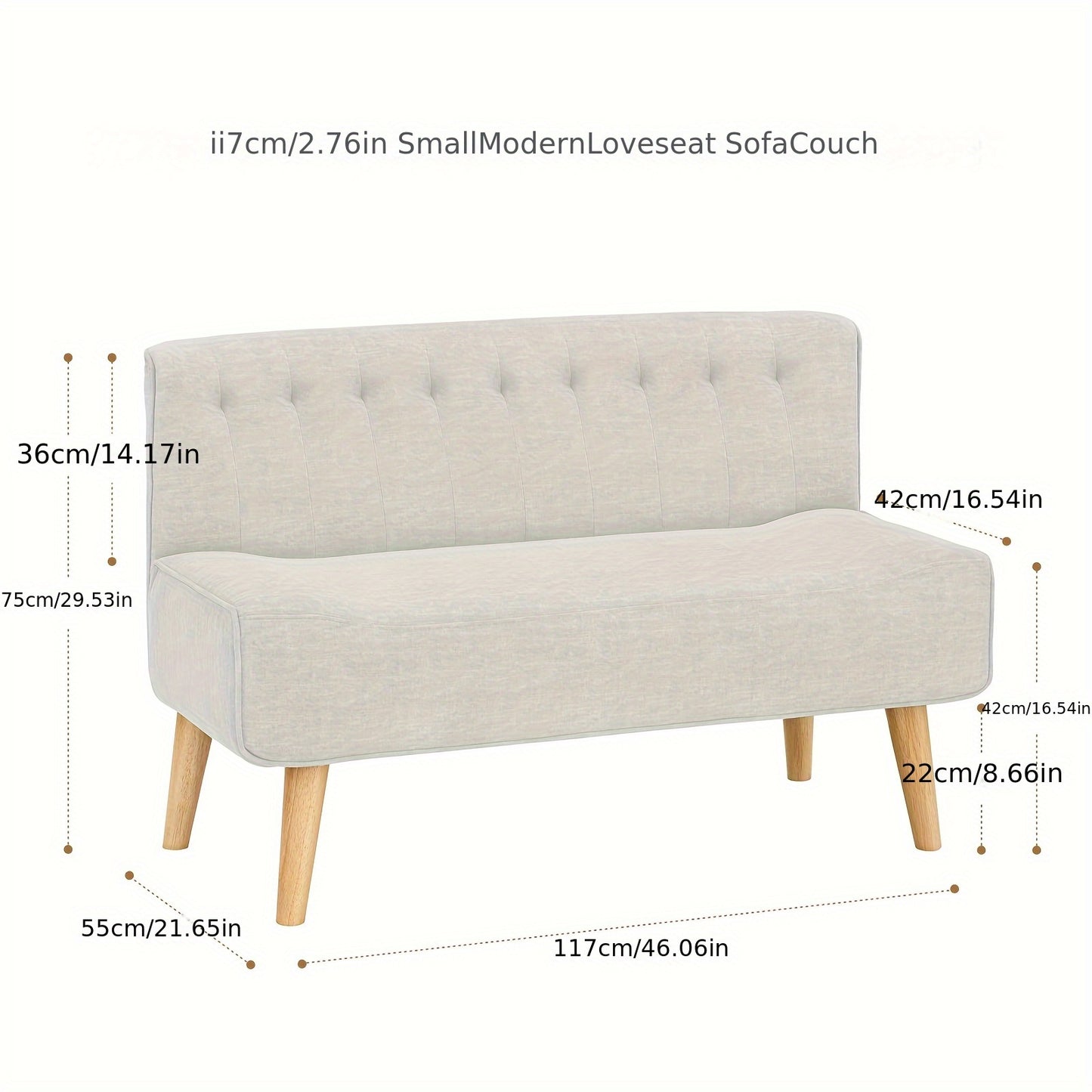2-Zits Bank – Loveseat – Sofa – Tweezitsbank – Zitbank – Beige Linnen Look – Compact 117x56x78 cm – Stevig Metalen Frame Met Houten Poten