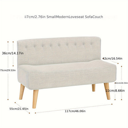 2-Zits Bank – Loveseat – Sofa – Tweezitsbank – Zitbank – Beige Linnen Look – Compact 117x56x78 cm – Stevig Metalen Frame Met Houten Poten
