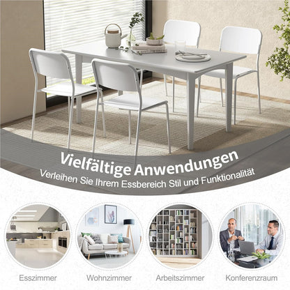 Stoel – Eetkamerstoel – Bureaustoel – Kuipstoel – Stapelstoel – Stapelbaar – PP Zitting – Metalen Onderstel – Wit – Set van 4