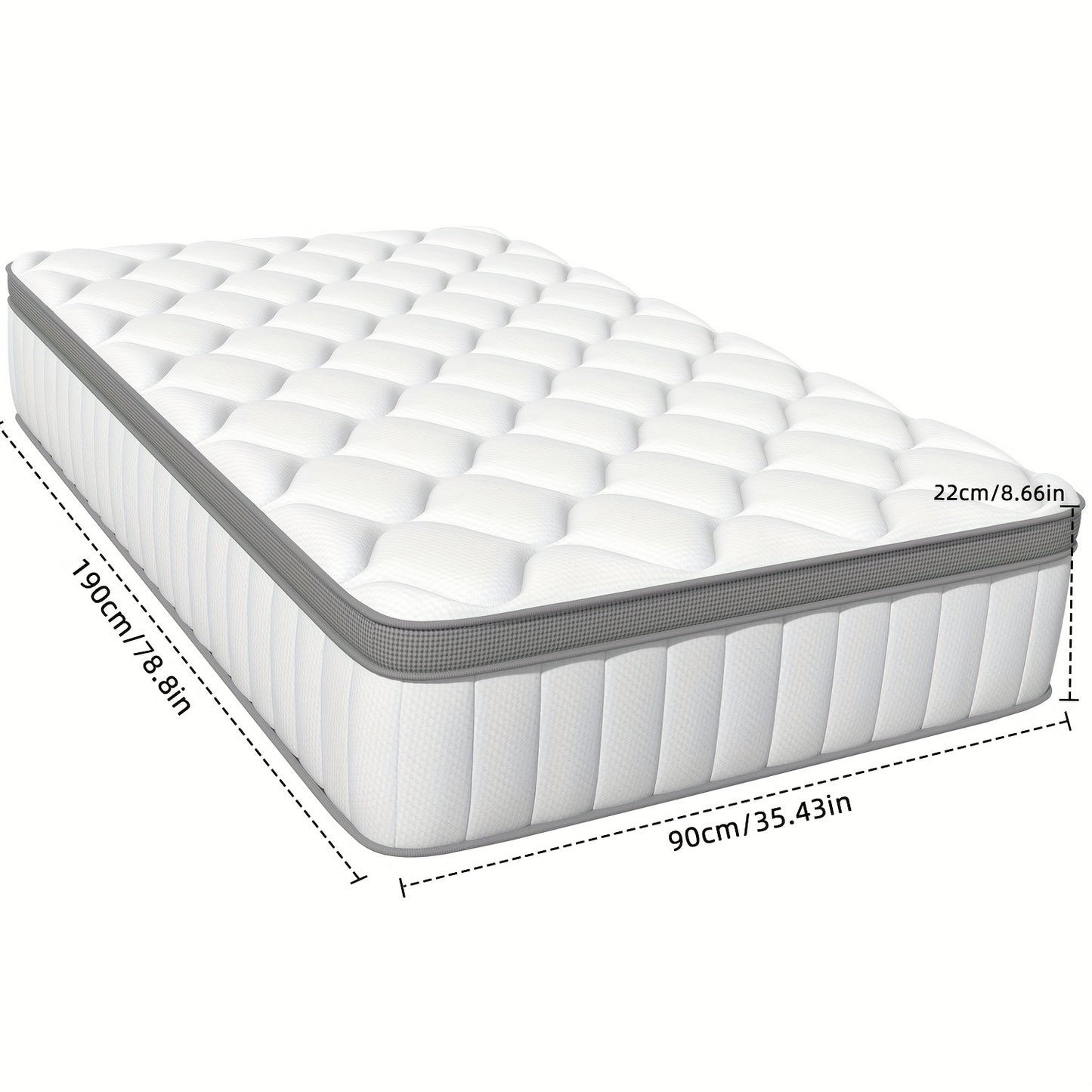 Pocketvering Matras – Pocketveer Matras – Veer Matras – 7-Zones Matras – Ergonomisch Matras – 90x190 cm – Medium Veercomfort – Ademend Katoenen Hoes