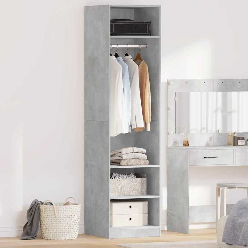 Kast – Opbergkast – Garderobekast – Kledingkast – Dichte Kast – Betongrijs – Bewerkt Hout – 50x50x200 cm – Stevig & Duurzaam