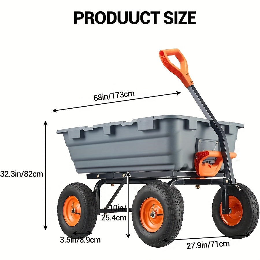 Tuinkar – Kruiwagen – Transportwagen – Zware Lasten Kar – Tuinwagen – Grijs – Draagkracht 362,87 kg – 180° Draaibare Handgreep Met Snelle Kiepfunctie