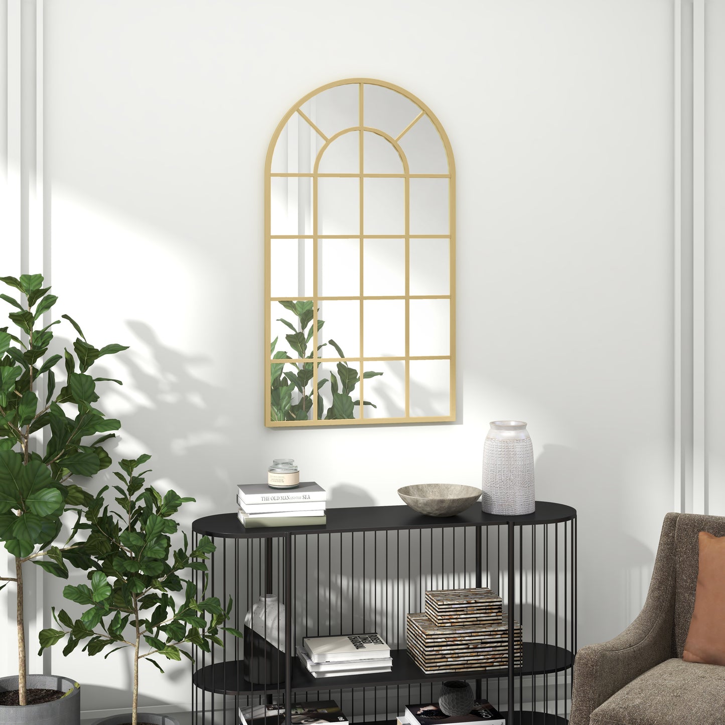 Wandspiegel – Raamspiegel – Halspiegel – Decoratieve Spiegel – Goudkleurige Spiegel – Metaal Frame – 110x65 cm – Veilig Meerlaags Glas