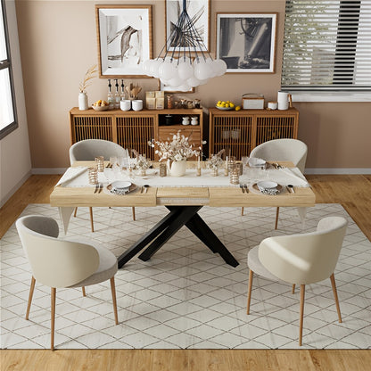 Uitbreidbare Eettafel – Vouwtafel – Uitschuiftafel – Keukentafel – Tafel Met Opbergruimte – Industrieel Design – 120-150 cm – X-Vormige Metalen Poten – Bruin Houten Blad