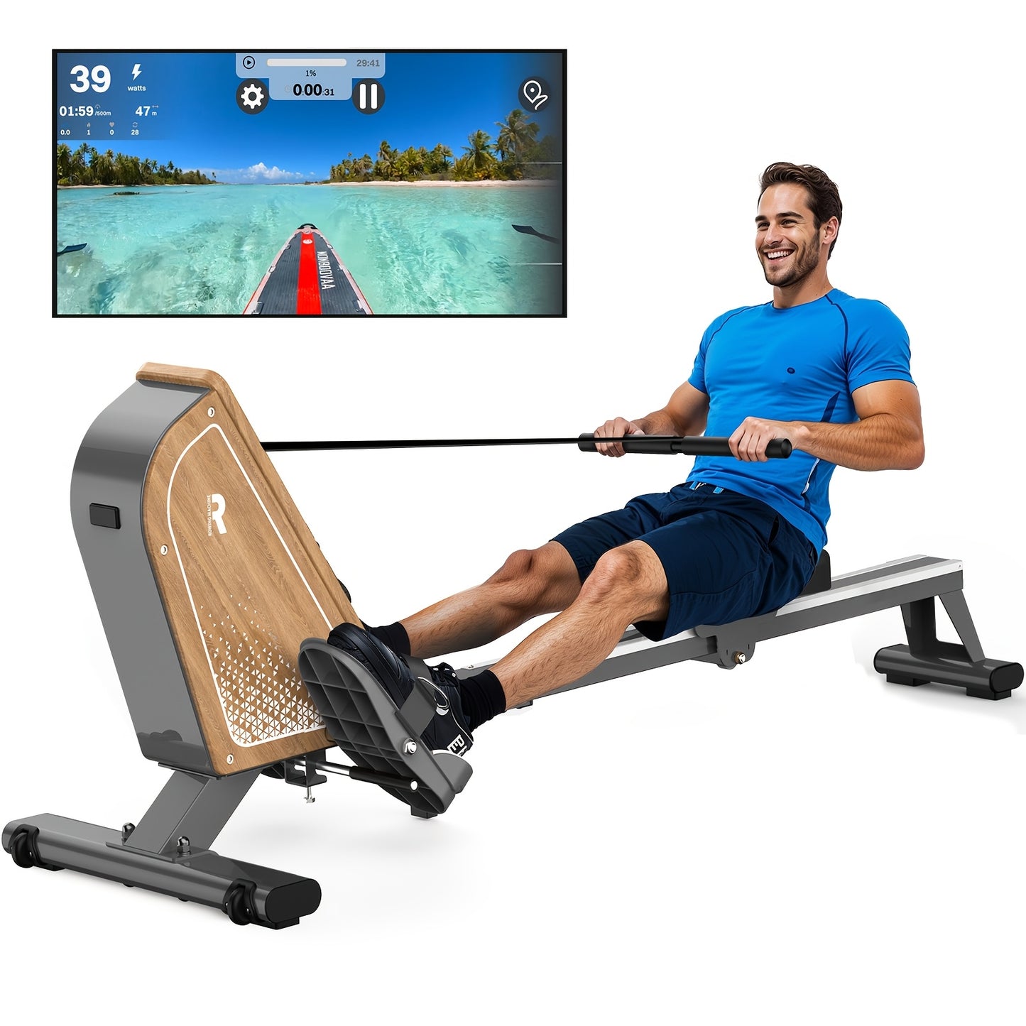 Roeitrainer – Roeimachine – Roeiapparaat – Fitnessapparaat – Hometrainer – Magnetische Weerstand – Compact Verticale Opberging – Draagbaar Tot 150 kg – RVS Zwart