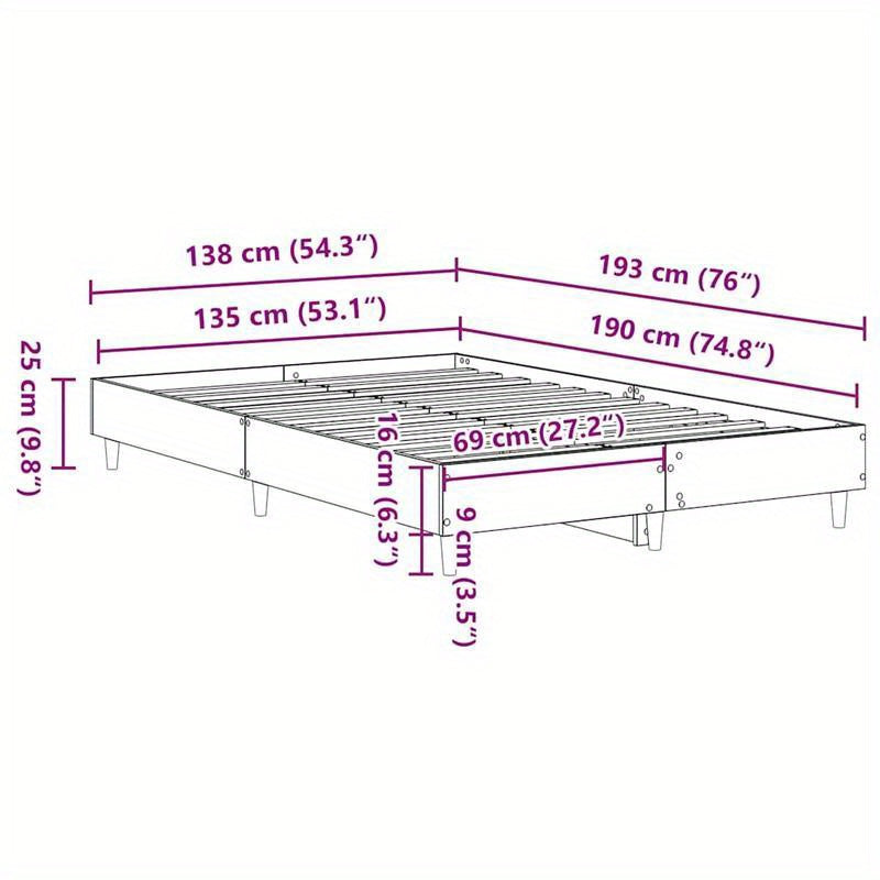 Modern Minimalist Bed Frame without Mattress - Queen Size (135x190cm / 53x75 inches), Easy Assembly, Sturdy Construction for Master Bedroom, Guest Room, or Dorm - Space-Saving Design for Small Spaces
