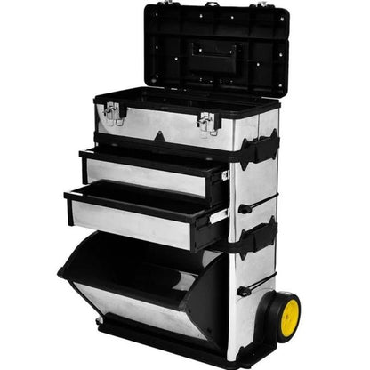 Gereedschapswagen – Werkplaatswagen – Gereedschapstrolley – Werkbank Trolley – Gereedschapskast – Mobiel met 4 Wielen – Stevig RVS & Kunststof – Afsluitbare Lades 56,5x35x77-92 cm