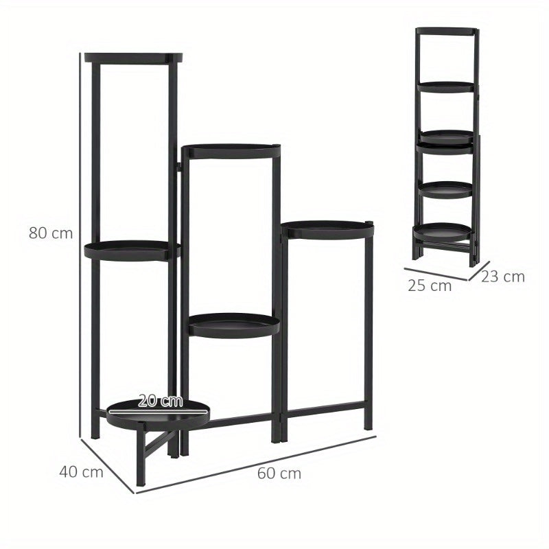 6-Laags Plantenrek – Plantenhouder – Bloemenrek – Tuinrek – Plantenstandaard – Opvouwbaar Metaal – Stevige A-Frame Ontwerp – 80 cm Hoog – Zwart