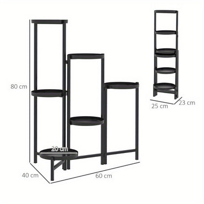 6-Laags Plantenrek – Plantenhouder – Bloemenrek – Tuinrek – Plantenstandaard – Opvouwbaar Metaal – Stevige A-Frame Ontwerp – 80 cm Hoog – Zwart