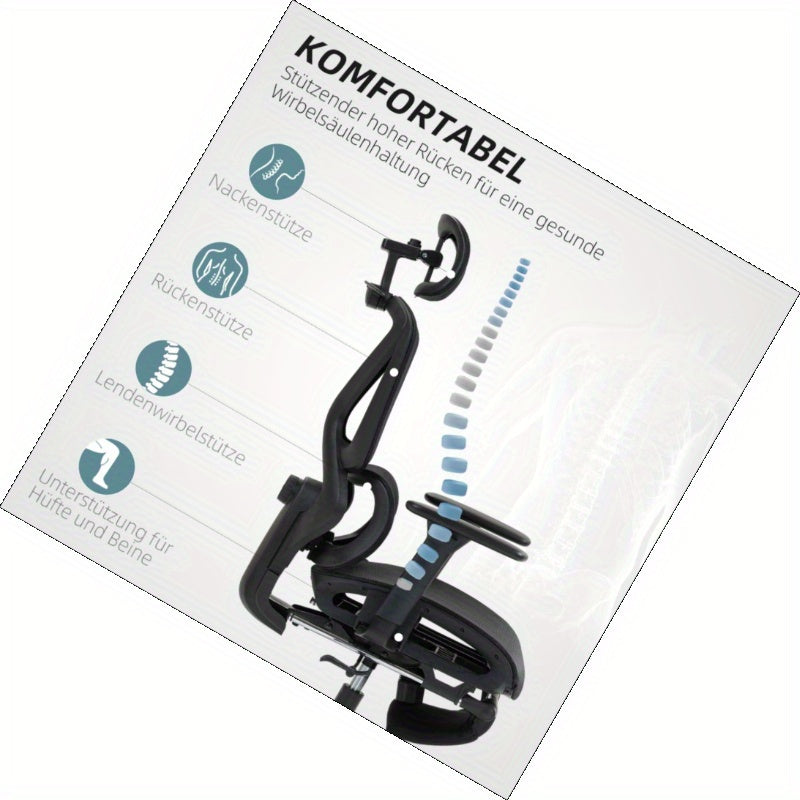 Bureaustoel – Ergonomische Stoel – Office Chair – Draaistoel – Kantoorstoel – Verstelbare Mesh Rugleuning – 3D Armleuningen & Lendensteun – Ademend Zwart – Kantelfunctie, Voetensteun & Jashanger
