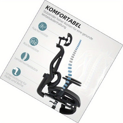 Bureaustoel – Ergonomische Stoel – Office Chair – Draaistoel – Kantoorstoel – Verstelbare Mesh Rugleuning – 3D Armleuningen & Lendensteun – Ademend Zwart – Kantelfunctie, Voetensteun & Jashanger