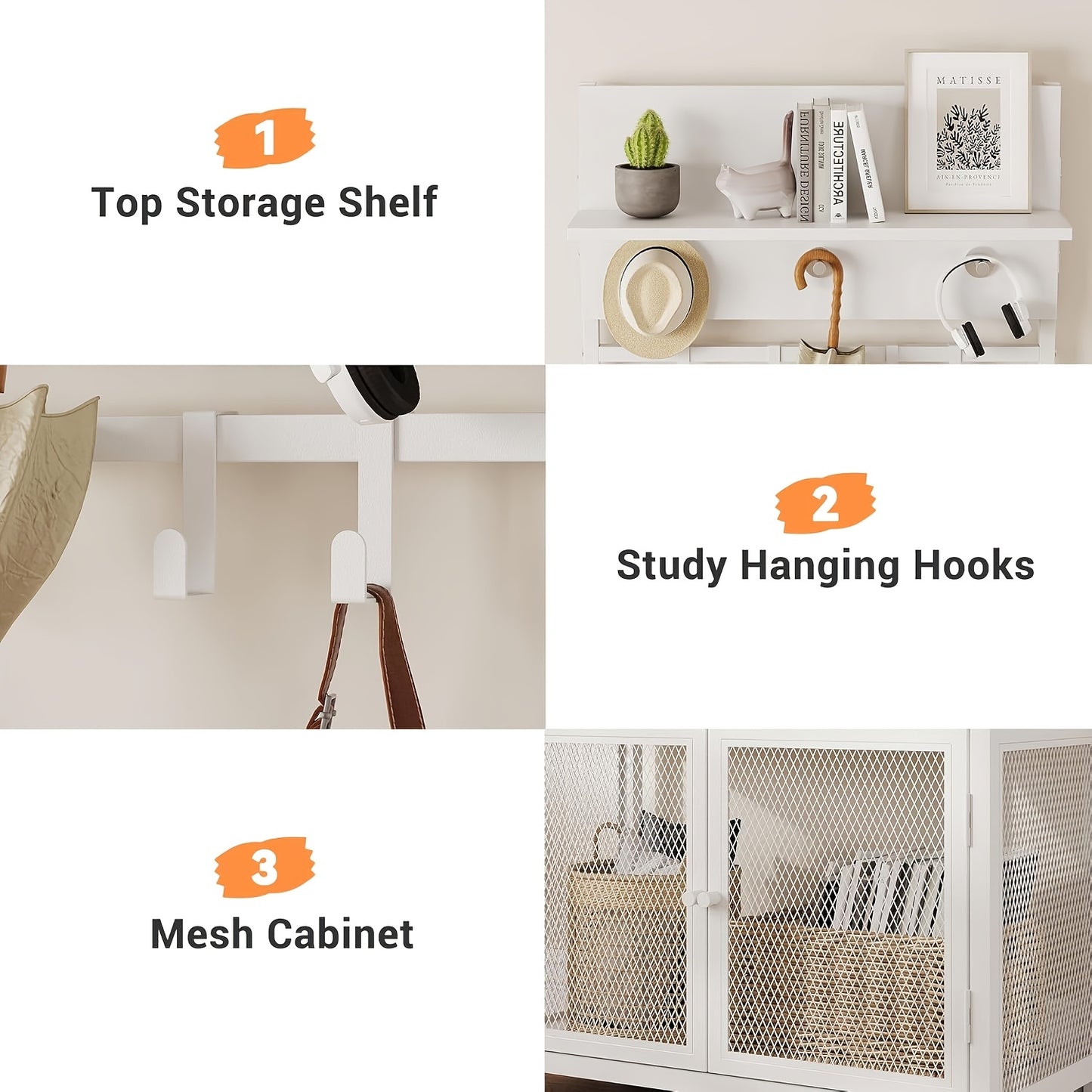 Kapstok – Jashaak – Schoenenrek – Garderoberek – Entree Organizer – Wit – Smal Design – 7 Haken – 3 Laags Schoenenrek – Hoogwaardige MDF & Metaal