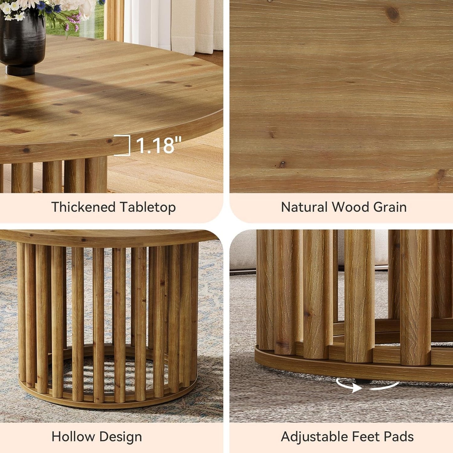 Ronde Salontafel – Bijzettafel – Koffietafel – Accenttafel – Houten Tafel – Massief Hout – 80 cm Diameter – Ruimtebesparend Ontwerp