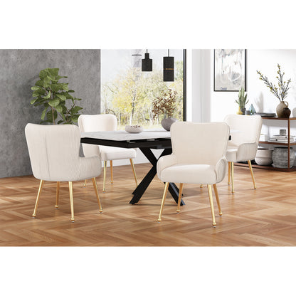 Eetkamerstoel – Velvet Stoel – Kuipstoel – Set Van 2 – Luxe Design – Beige – Gouden Metalen Poten – Met Armleuningen – Verstelbare Glijders