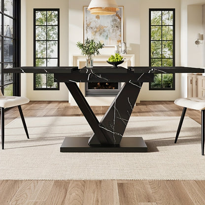 Extendable Dining Table (120-160 * 75cm), Table, Kitchen Table, Extendable Table, Can Be Extended to 120-160cm with The Help Of Internal Inserts, Suitable for Kitchen And Living Room, Black Marble Pattern Dining Table