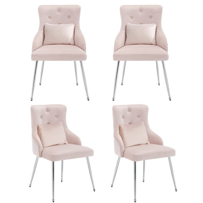 Eetkamerstoelen – Stoelen – Zitmeubels – Dining Chairs – Eettafel Stoelen – Set Van 4 – Roze Velvet Bekleding – Met Metalen Poten – Gepolsterde Armleuningen – Ergonomisch Design