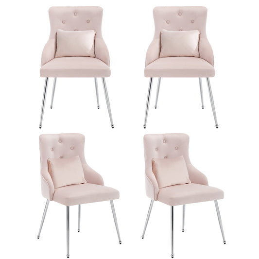 Eetkamerstoelen – Stoelen – Zitmeubels – Dining Chairs – Eettafel Stoelen – Set Van 4 – Roze Velvet Bekleding – Met Metalen Poten – Gepolsterde Armleuningen – Ergonomisch Design