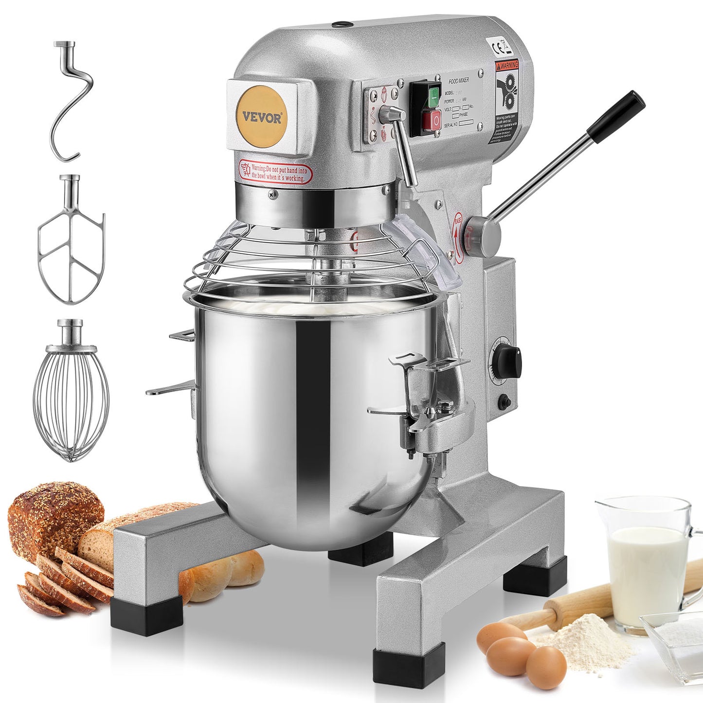 Keukenmixer – Taartmixer – Deegmixer – Mengmachine – Standmixer – 10 Liter RVS Mengkom – 550W Krachtige Motor