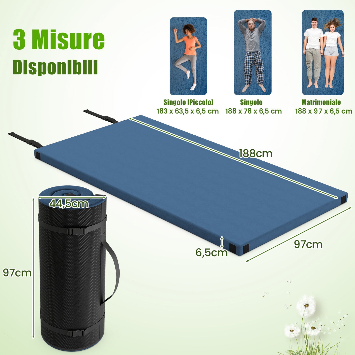 Campingmatras – Slaapmat – Logeerbed – Outdoor Mat – Reisbed – Extra Groot – Dikke Hoogwaardige Schuimlaag – Anti-Slip Onderkant – Wasbare Hoes – Opvouwbaar Met Draagtas – Blauw