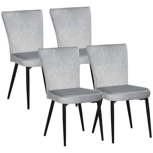 Eetkamerstoel – Stoel – Kuipstoel – Keukenstoel – Accentstoel – Fluwelen Velvet Bekleding – Metaal Frame – Set Van 4 – Lichtgrijs